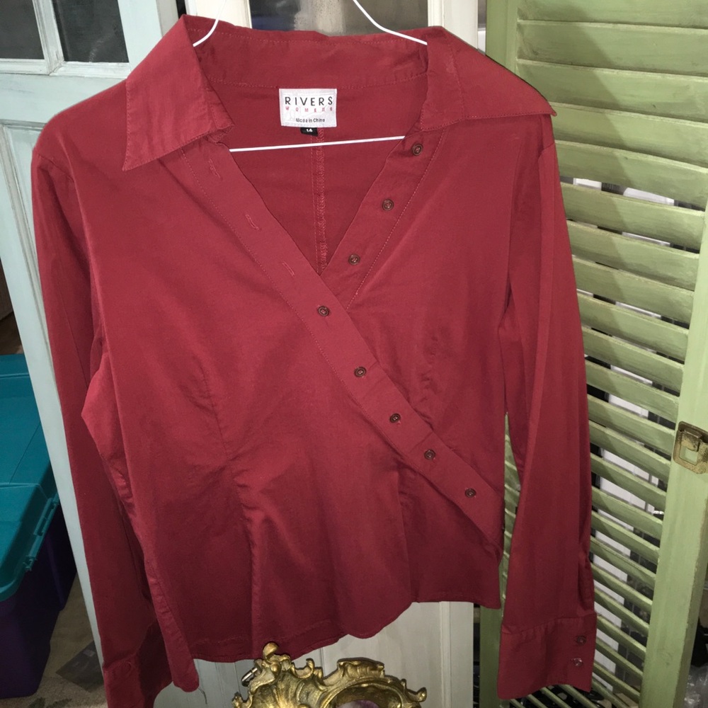 Size M Stretch Crossover Long Sleeve Blouse Retro Like New